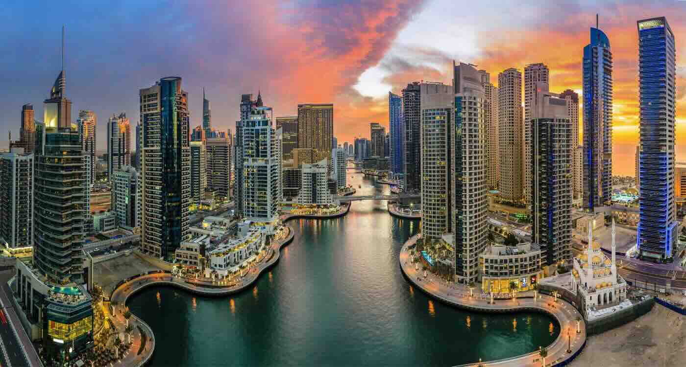 Dubai Marina waterfront towers and promenade